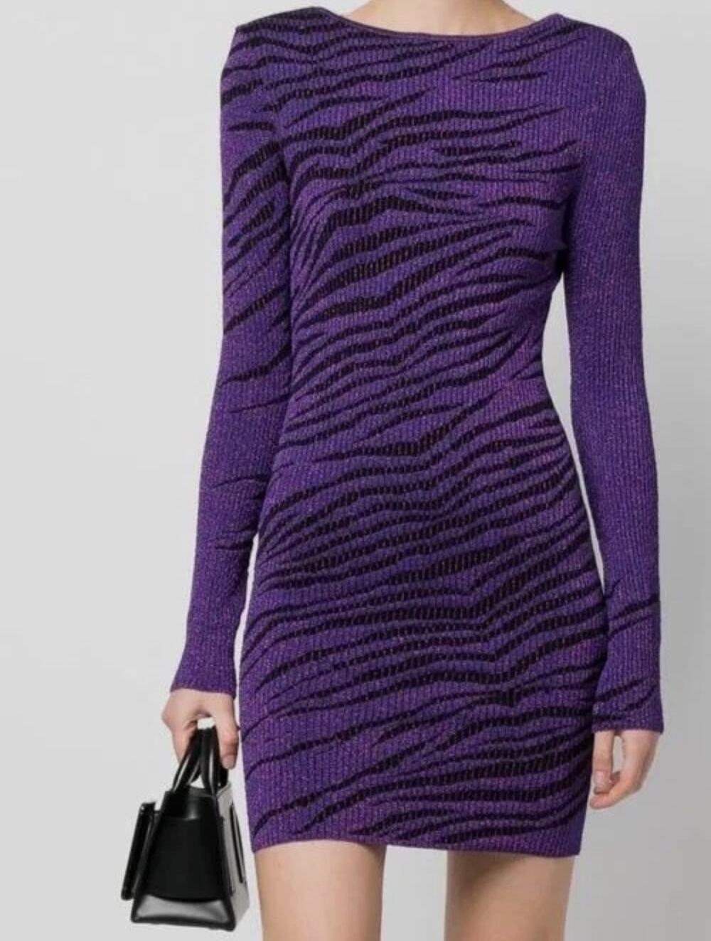 Just Cavalli NWT Purple Knit Zebra Long-Sleeve Mini Dress XS